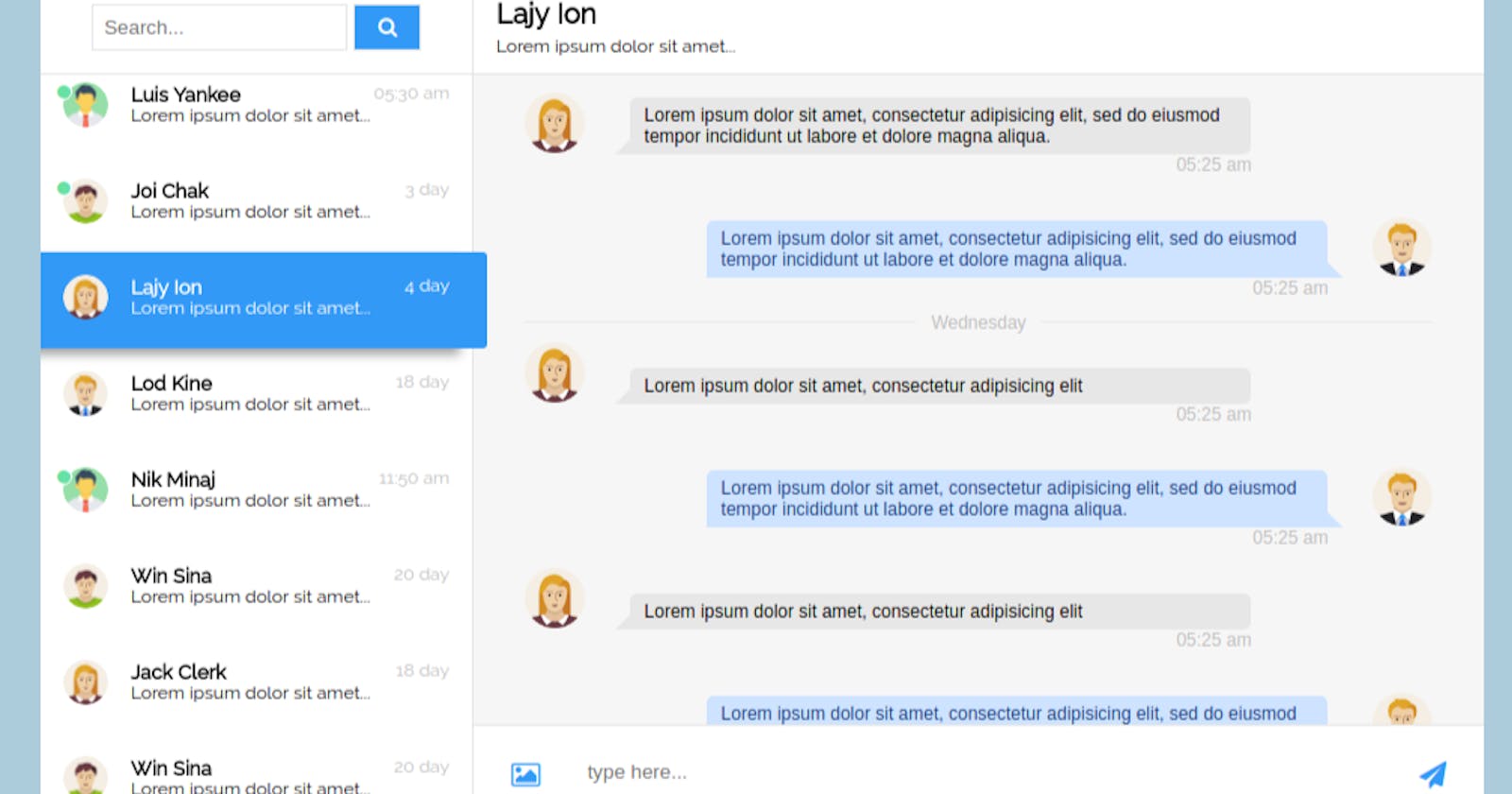 Example of Message Chat System Template Design using HTML CSS
