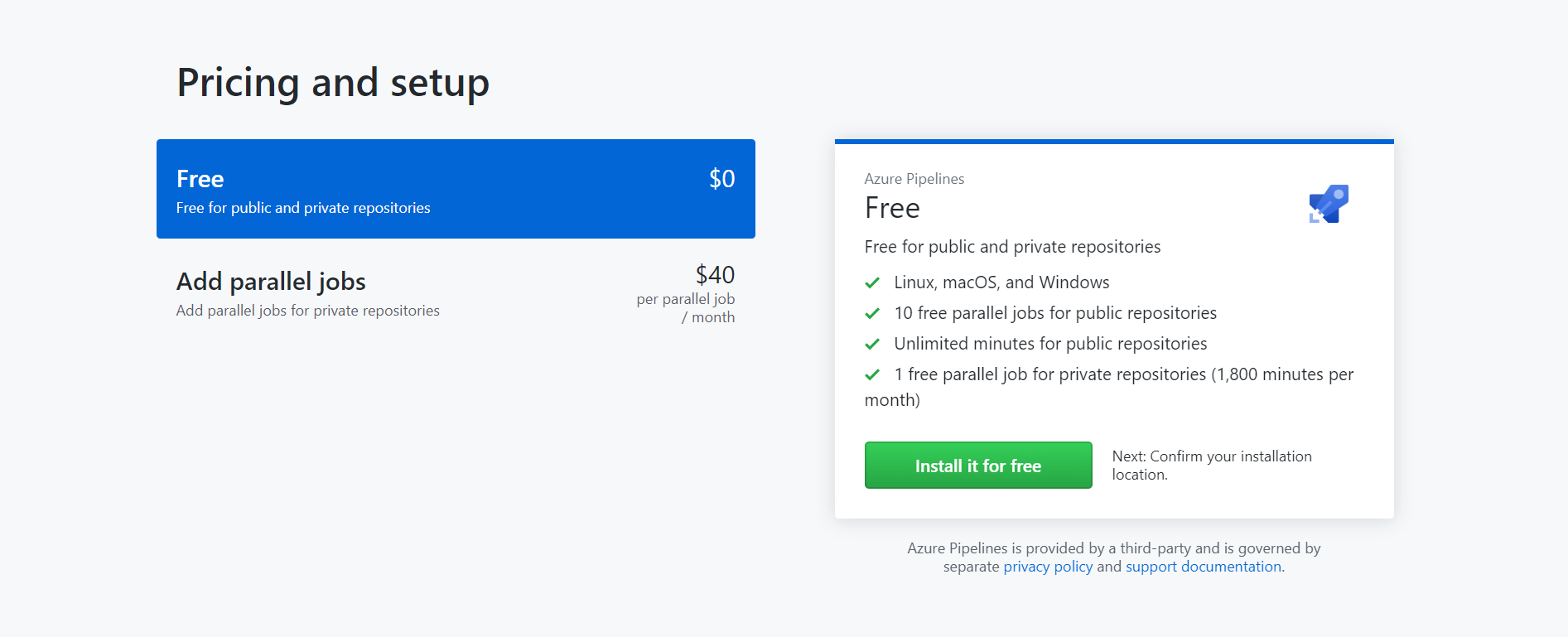 Azure Pipeline pricing from GitHub marketplace