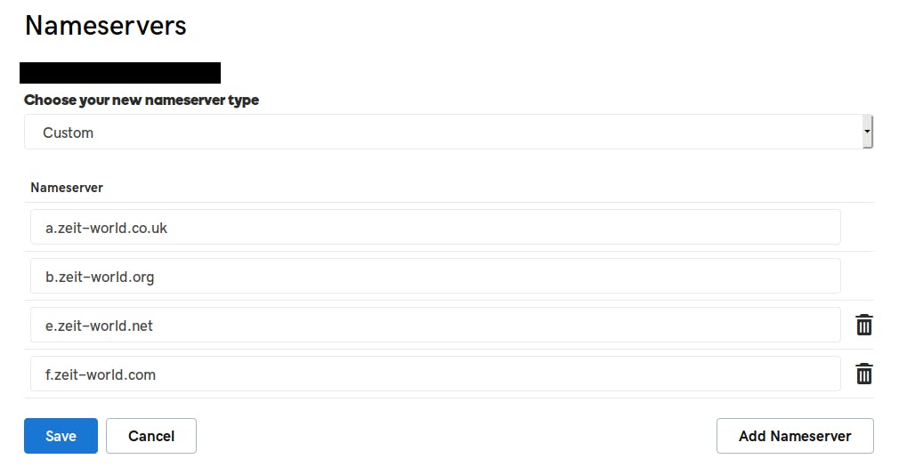 A list of Zeit nameserver addresses