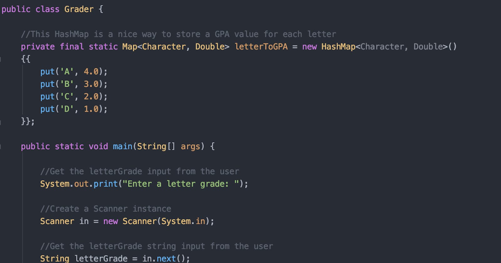 Converting Letter Grade to GPA in Java