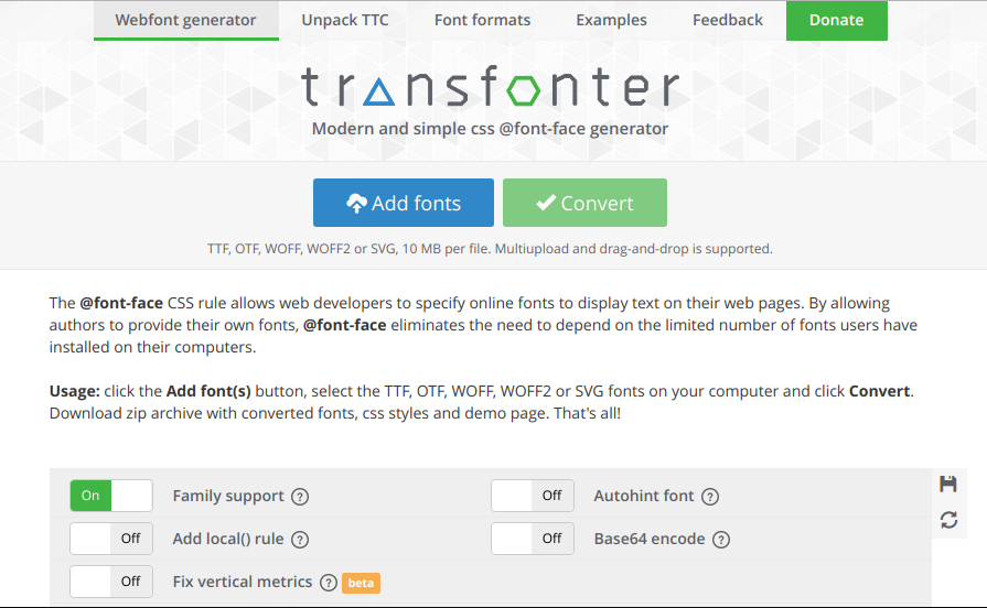 Transfonter - fonts transforming tool