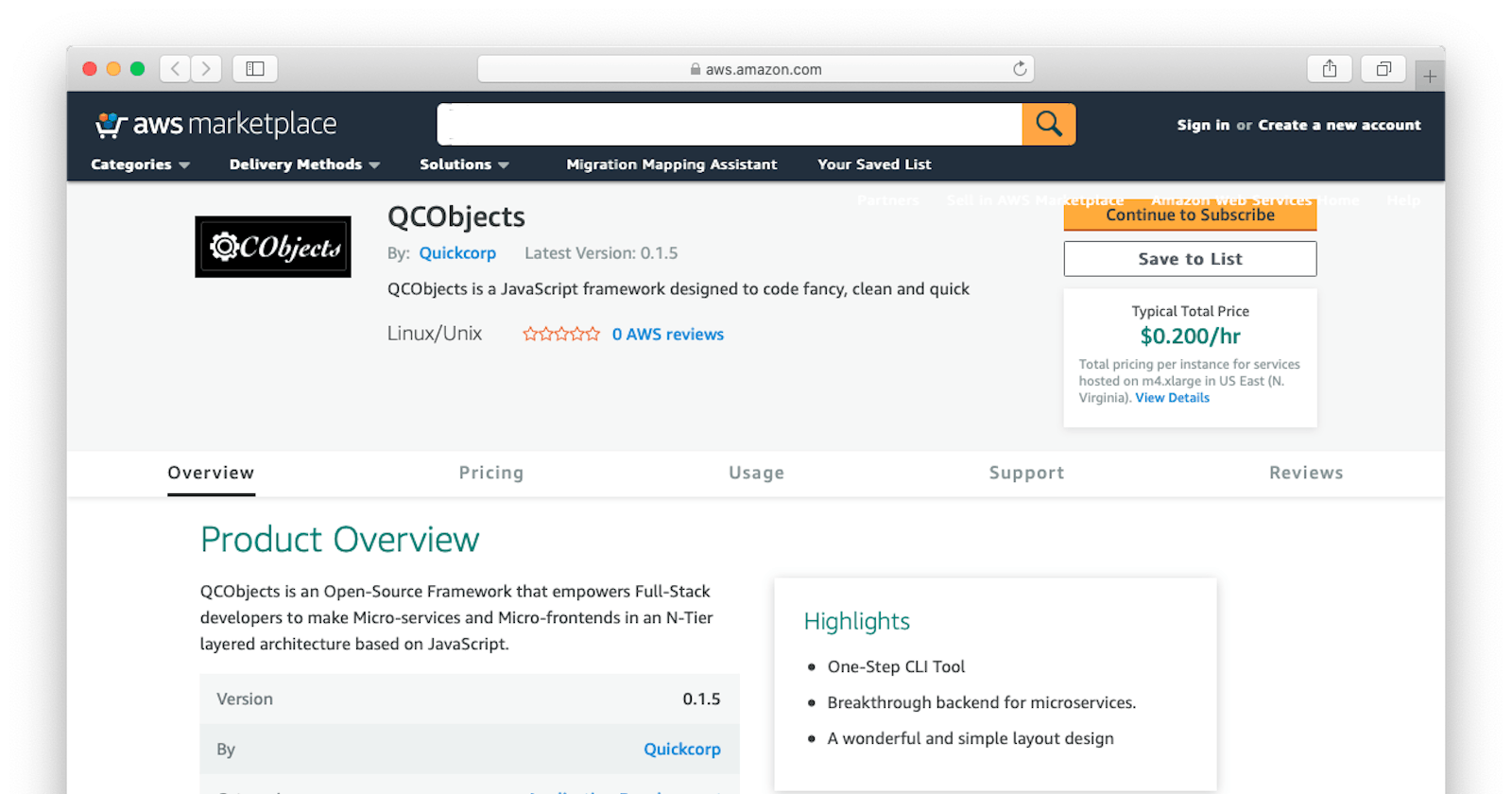 QCObjects on Amazon Web Services Marketplace!