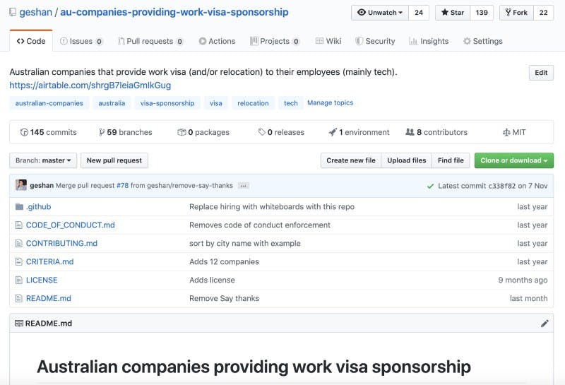 AU companies providing work visa sponsorship github repo