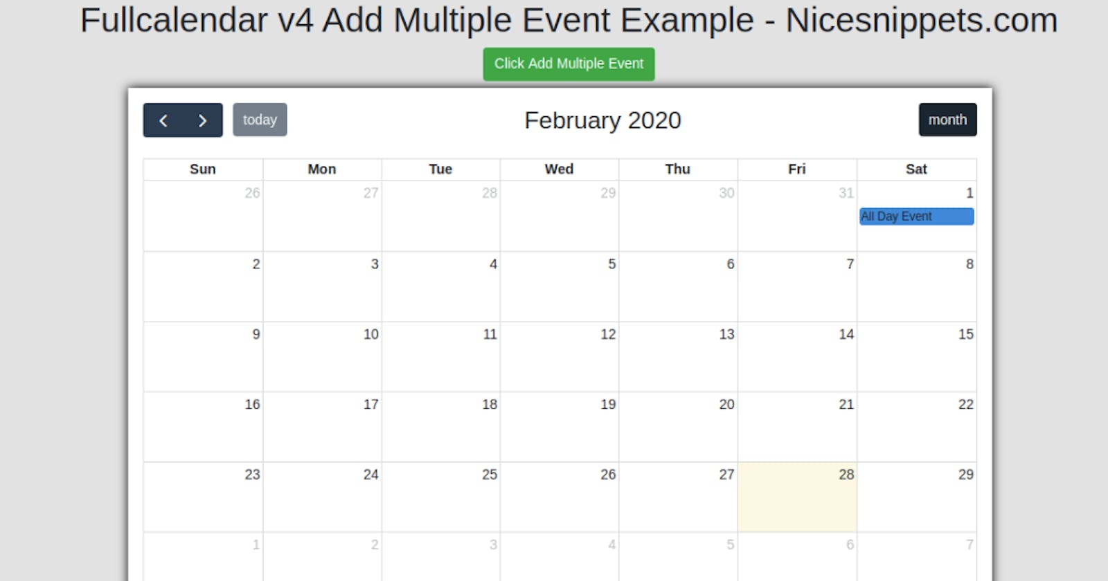 Fullcalendar V4 Add Multiple Event Example