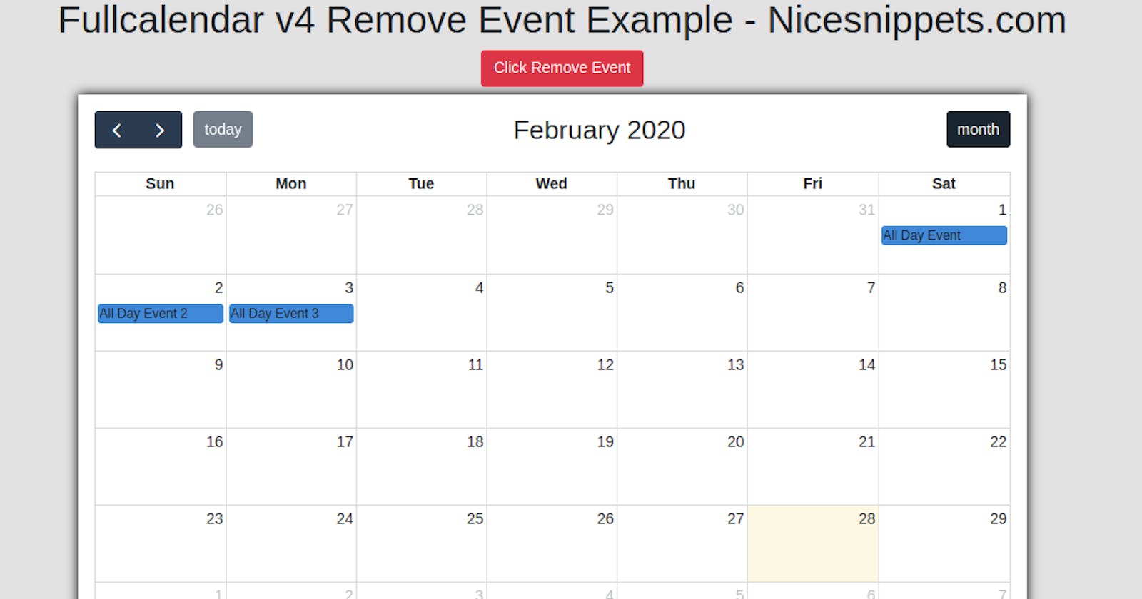 Fullcalendar V4 Remove Event