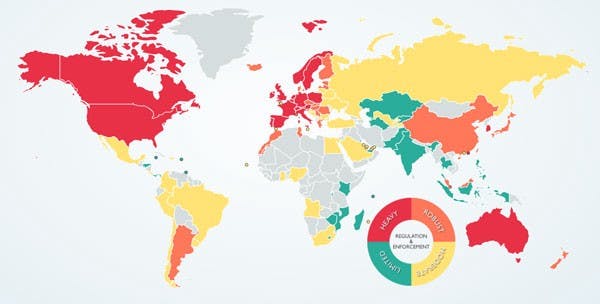 data Regulation map for continents