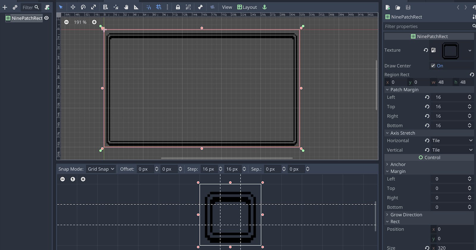 How to use tiles for your dialog box borders in Godot: The NinePatchRect component
