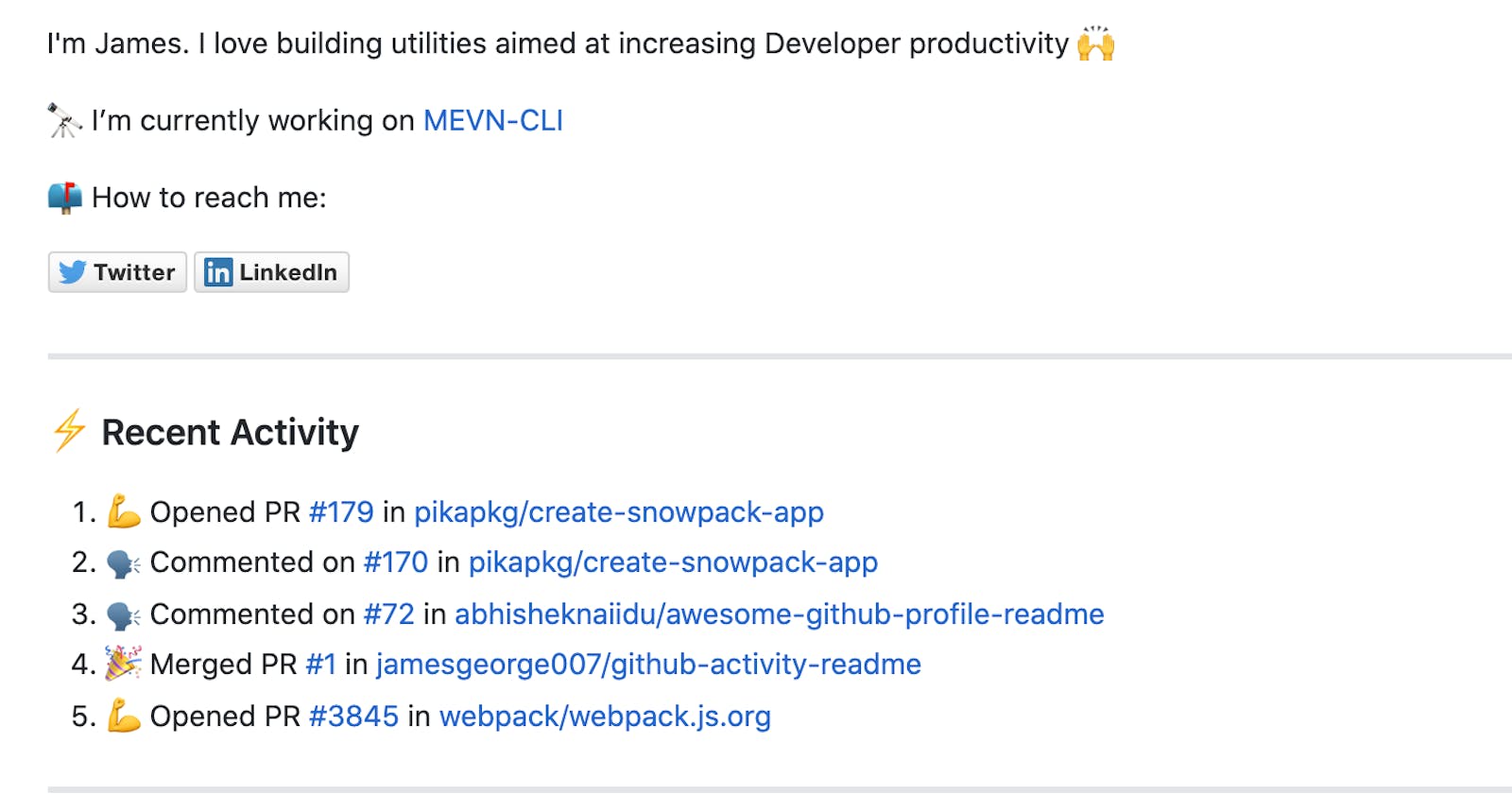 Here's a GitHub Action that would update README with the recent activity of a user