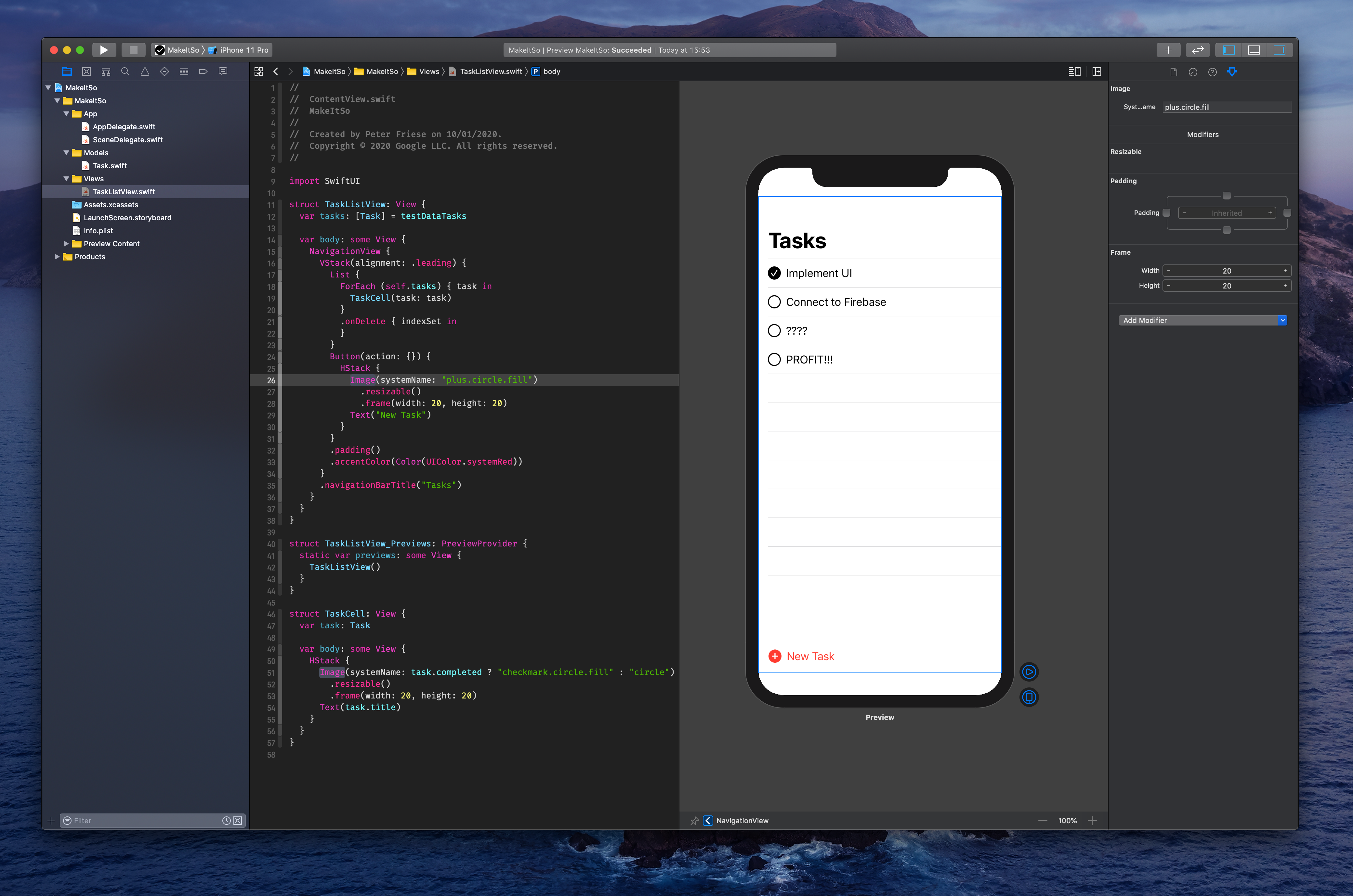 The finished UI in Xcode's Preview Canvas