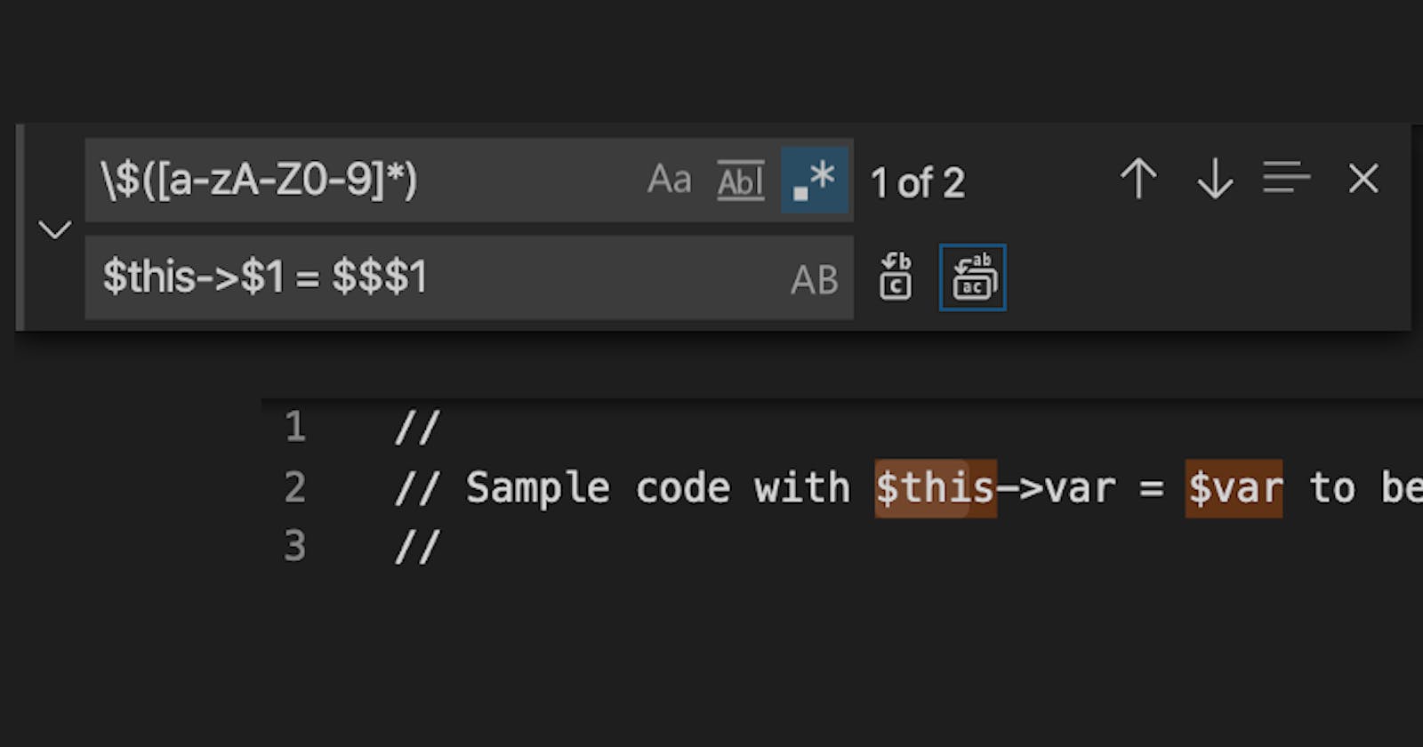 VS Code: Search-and-Replace Regex with Dollar-Sign