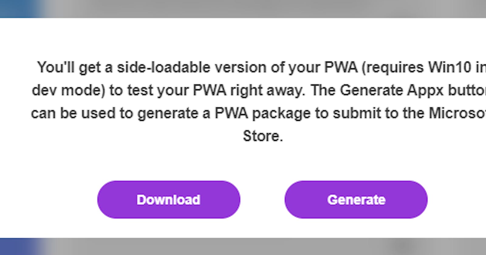 Test your PWA generated by PWABuilder on Windows 10.
