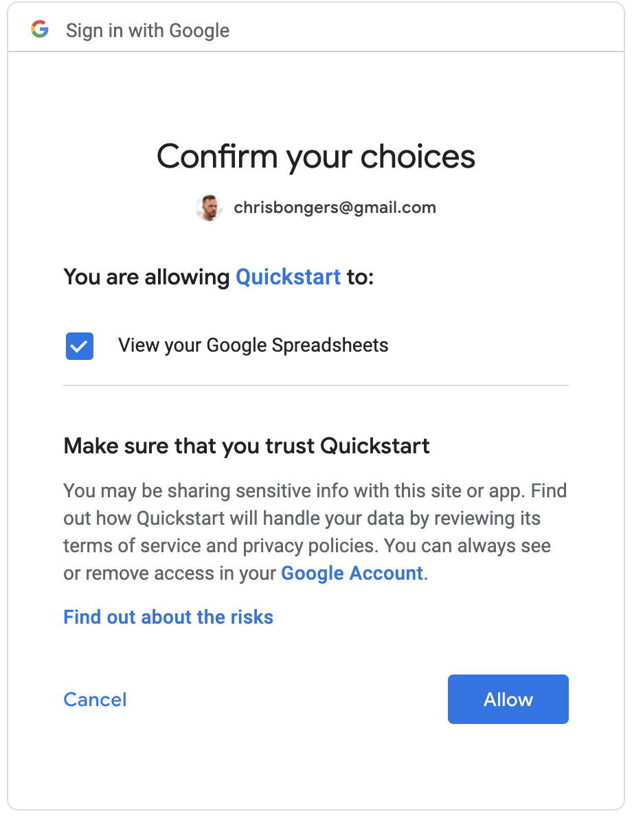 Confirm Access to Google Account