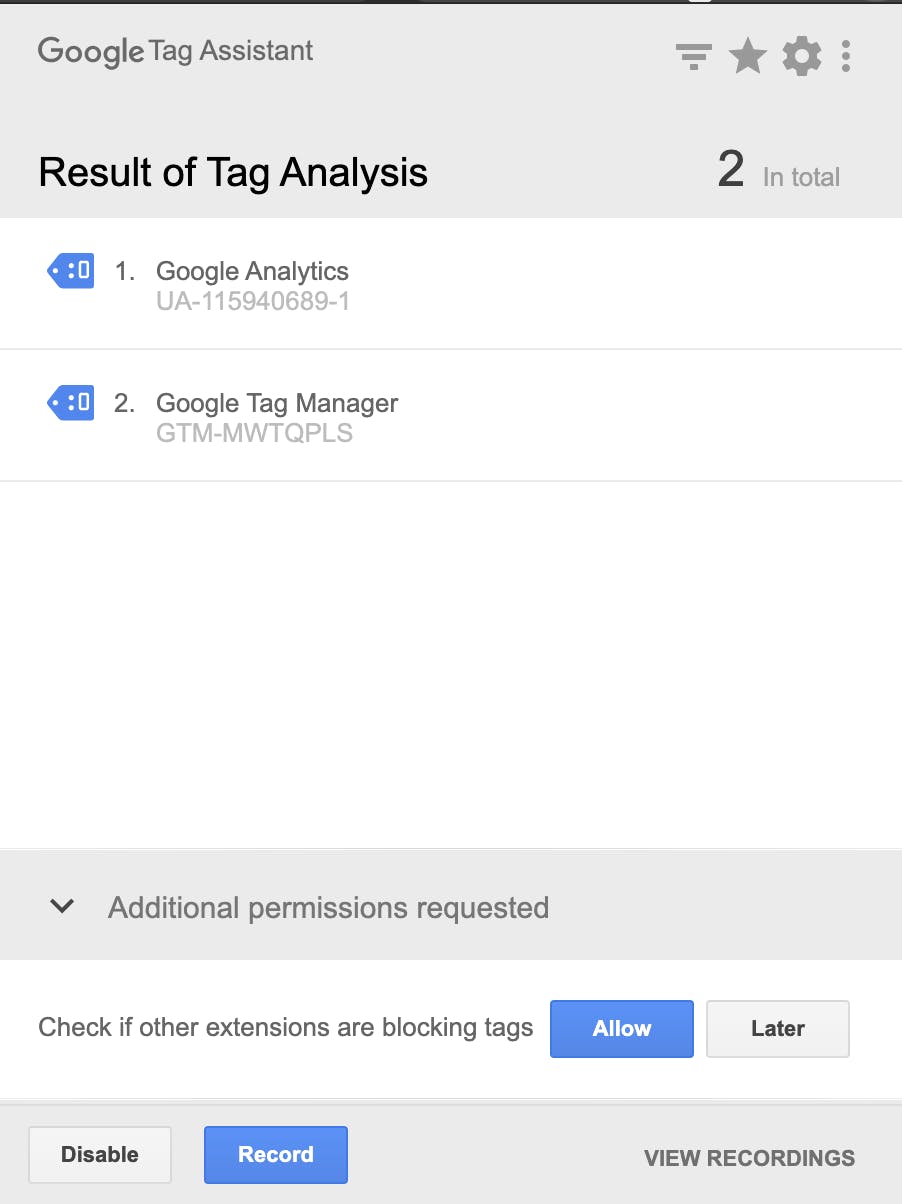 Tag Assistant Chrome extension