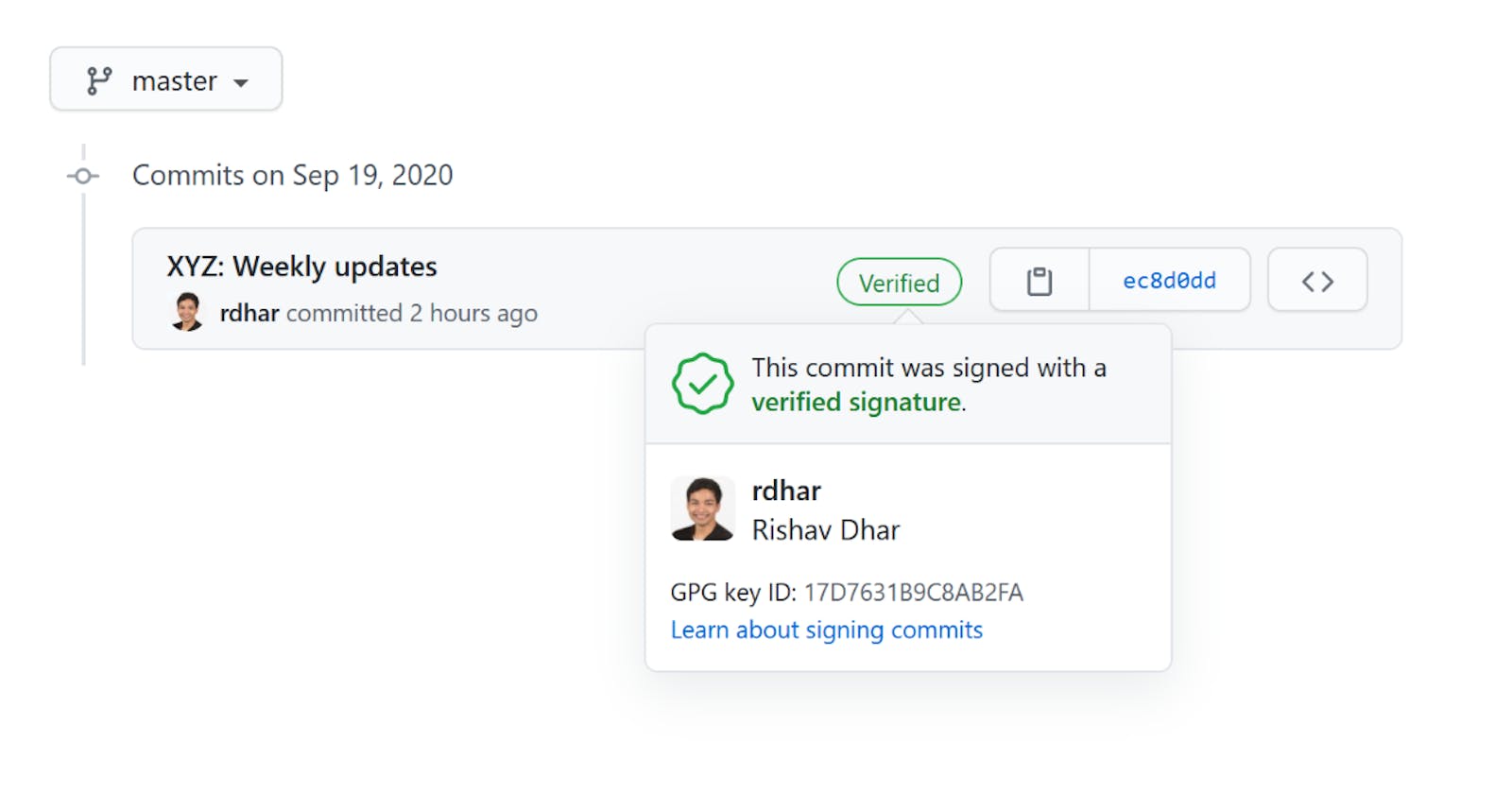 Verified Git Commit Signature in VS Code