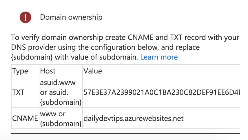 Azure domain ownership