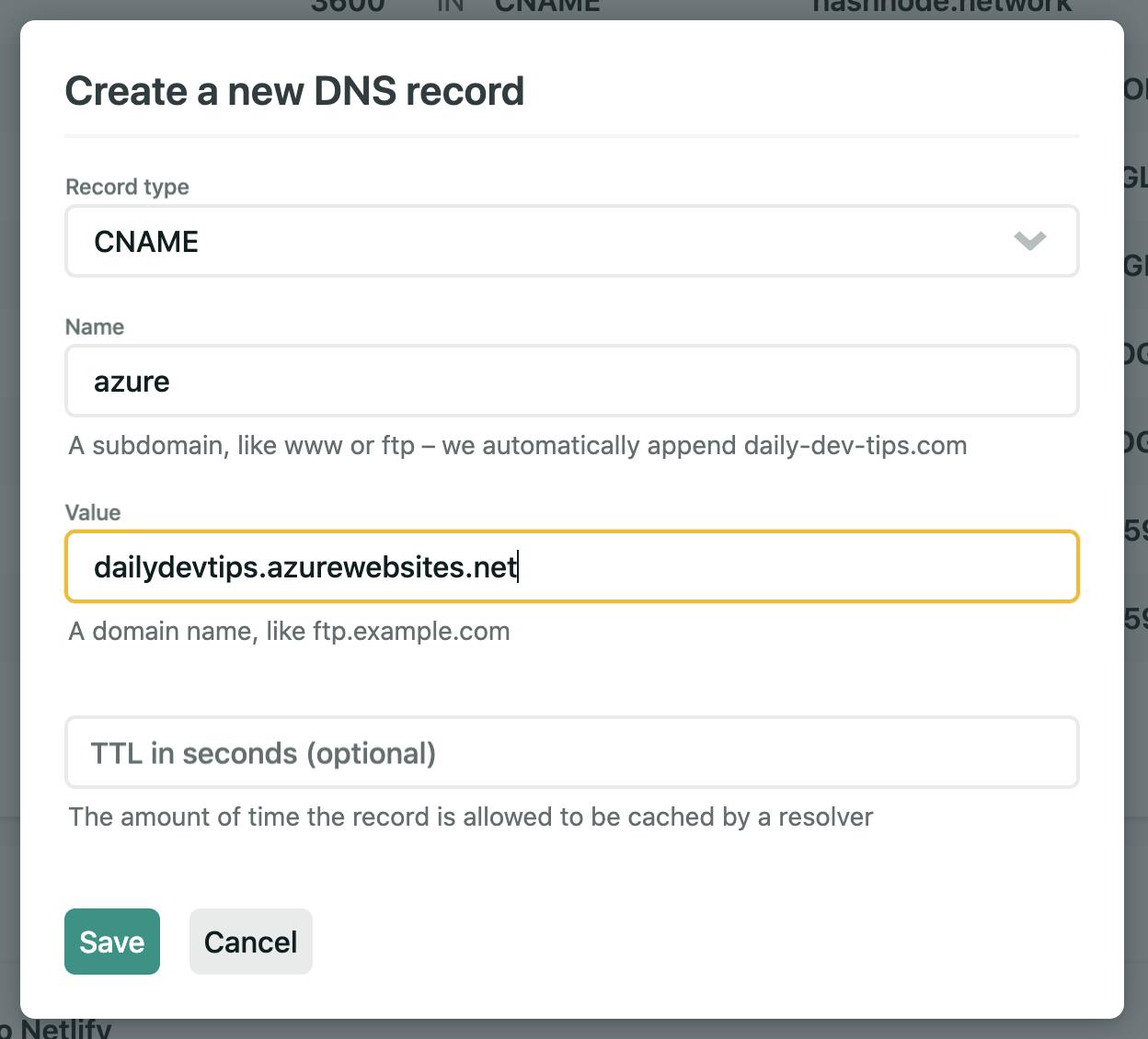 DNS Record settings