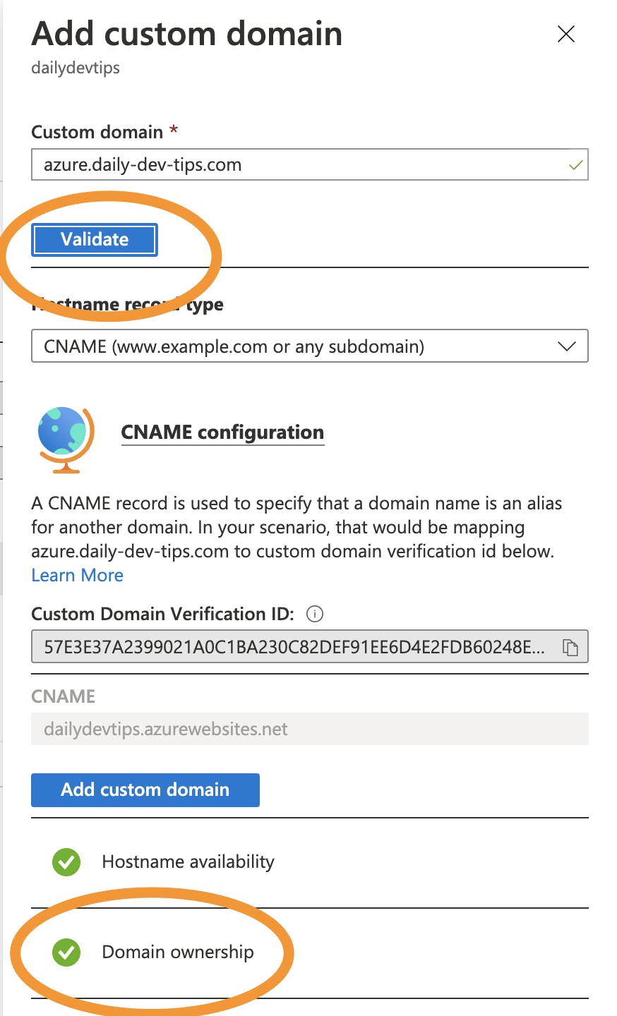 Azure verify domain