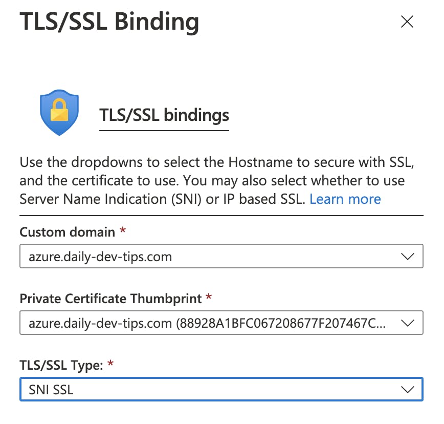 Azure SSL Options