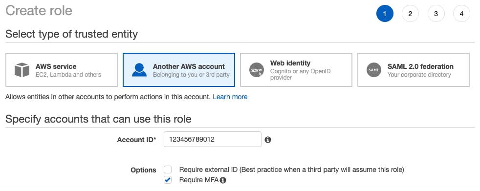 An image of the AWS console role creation step 1