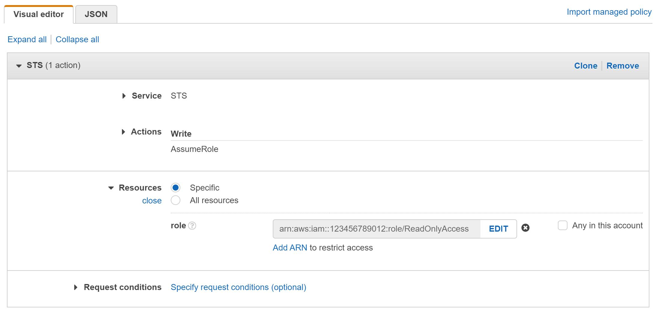 A screenshot of the role creation in the AWS Console