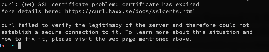 cURL, however, fails validation saying the certificate has expired