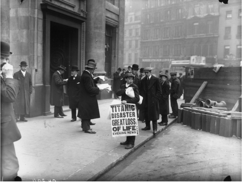 A newspaper boy, Ned Parfett, sells papers outlining the Titanic disaster in 1912. The term **Clickbait **a new one but the phenomenon is as old as the news business. The scale of is now at astronomical levels. Source  Getty Images