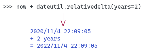 image describing how to add years to a datetime object in Python