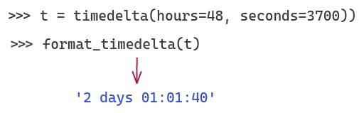 image showing how to format a timedelta object into a string