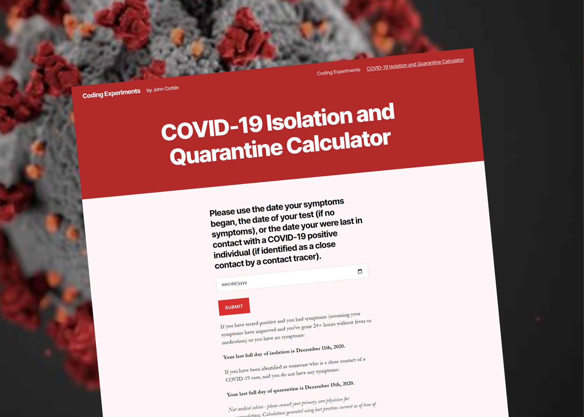 COVID-19 Isolation and Quarantine Calculator