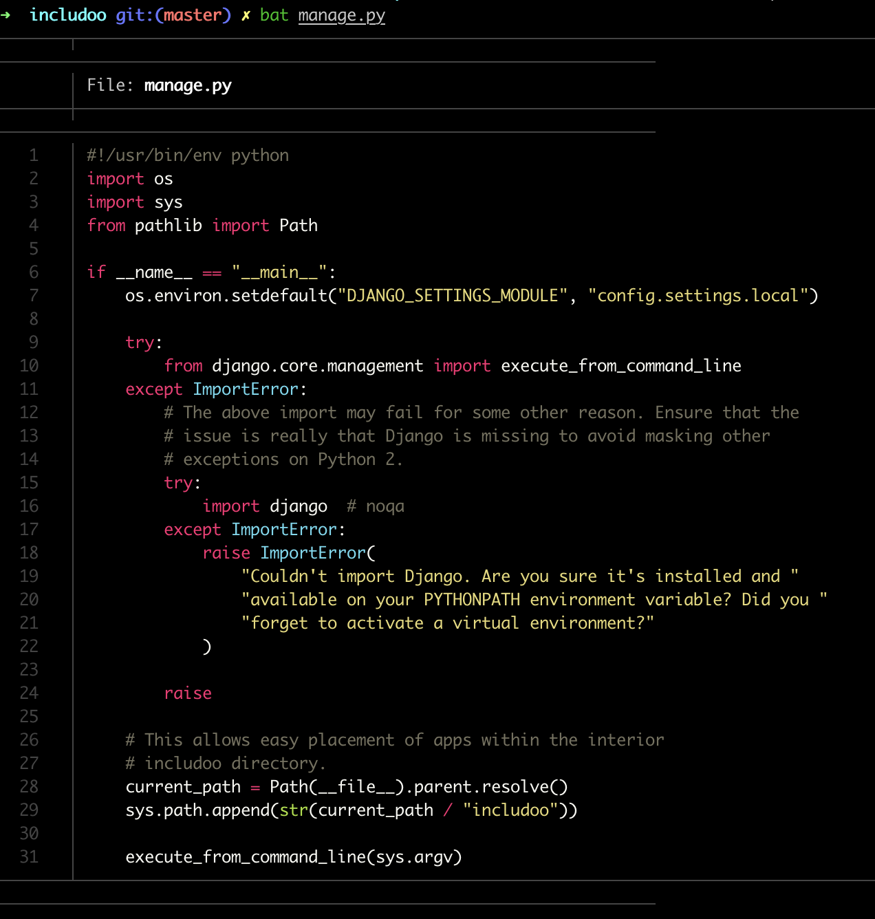 bat highlighting the syntax of Python