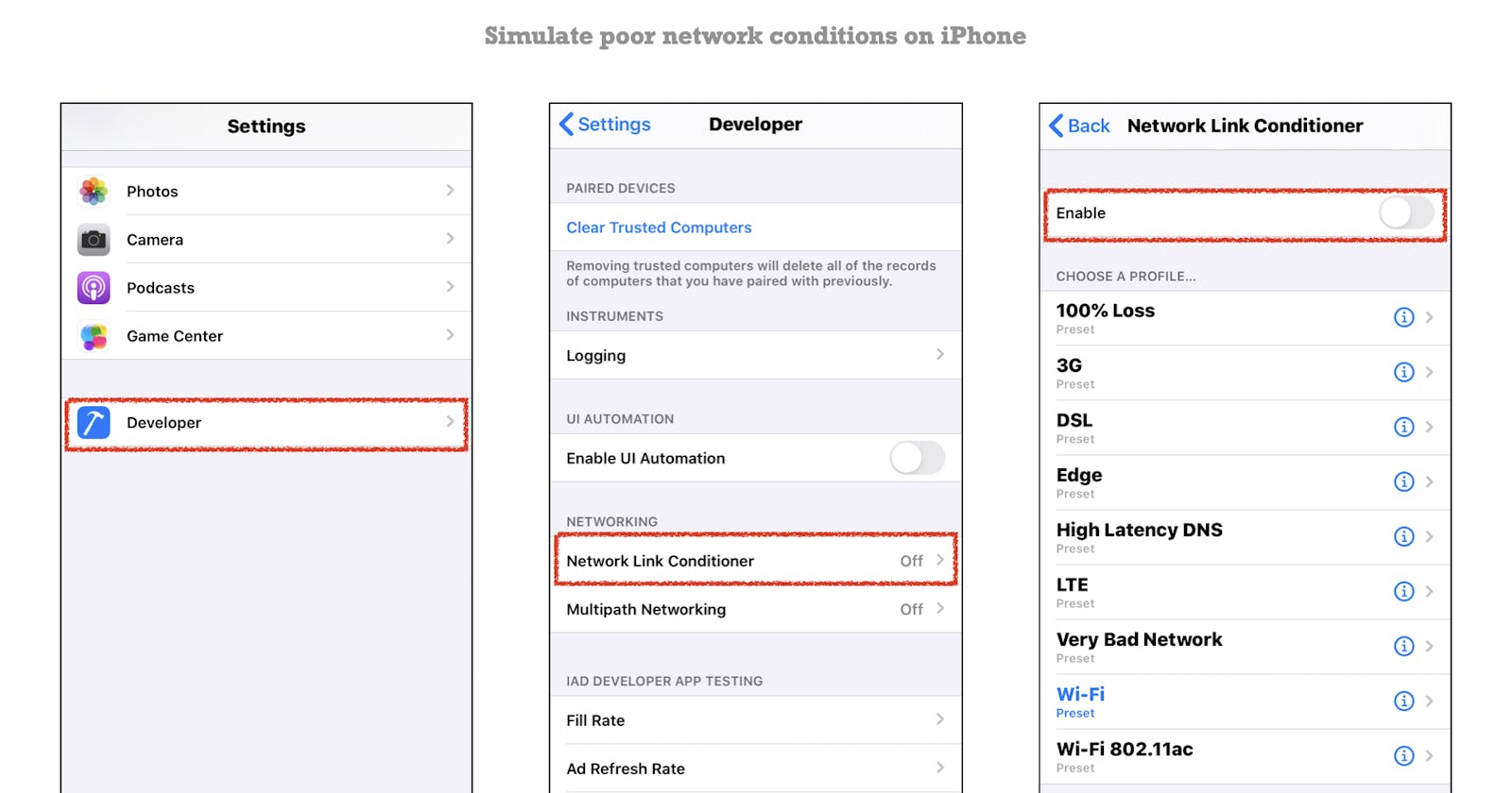 How to simulate poor network conditions on iOS Simulator and iPhone