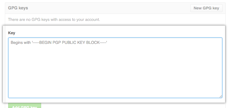 Click "New GPG Key" and paste your GPG public key