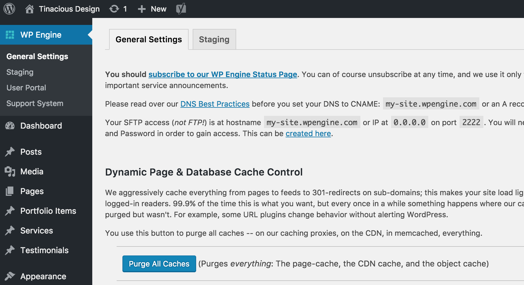 Clear cache on WP Engine using the WP Engine Purge All Caches button