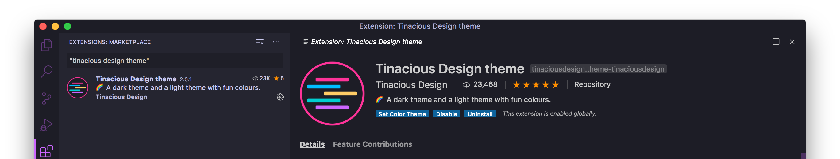 Tinacious Design Dark theme