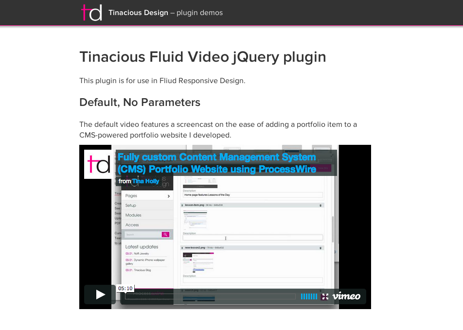 Fluid video jQuery plugin screenshot