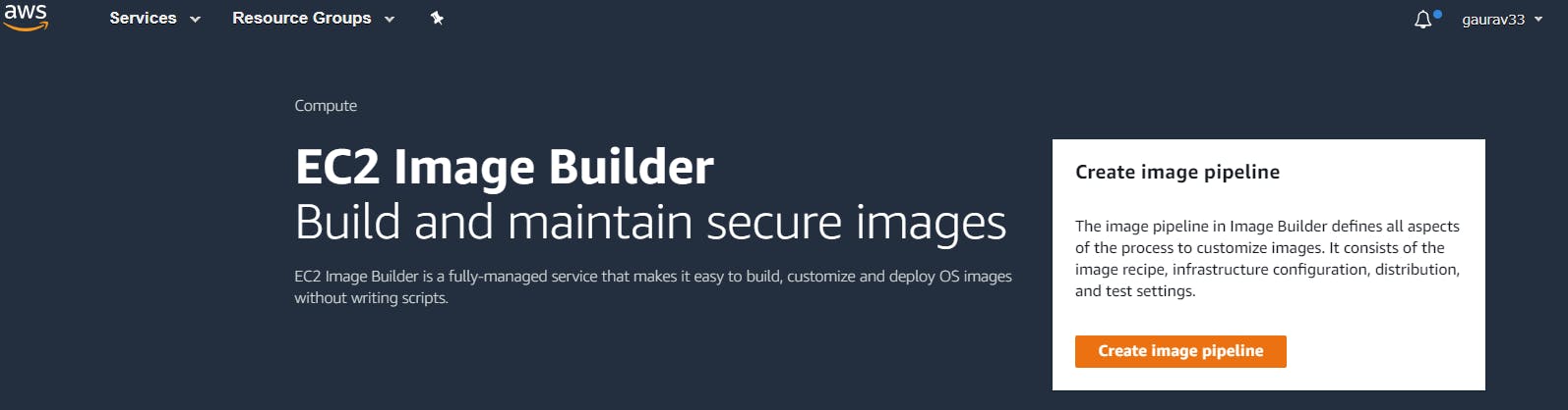 EC2 Image Builder Main Page