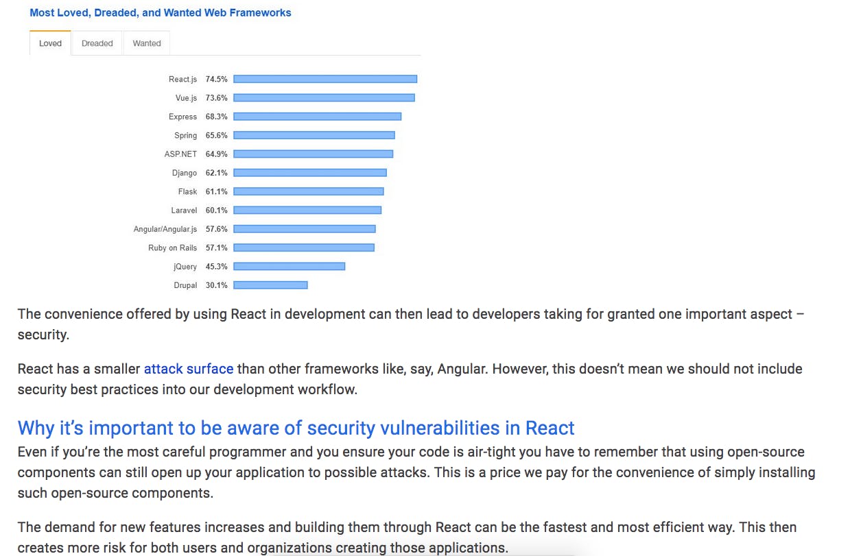 React Vulnerabilities Checklist Screenshot