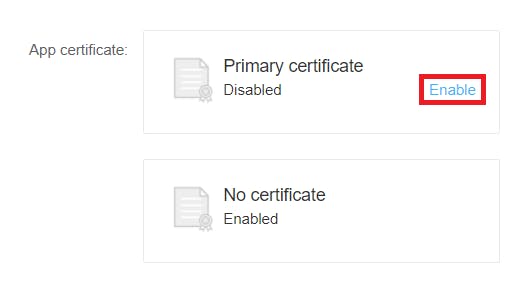 Disabled Primary Certificate