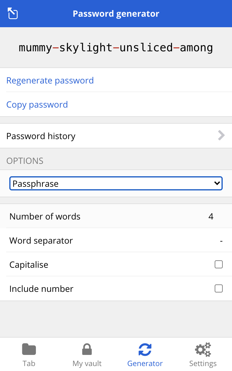 BitWarden's password generator