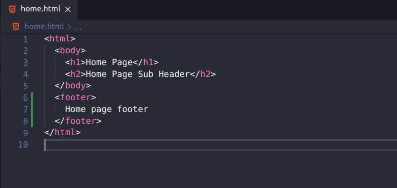 home.html added footer vscode screenshot
