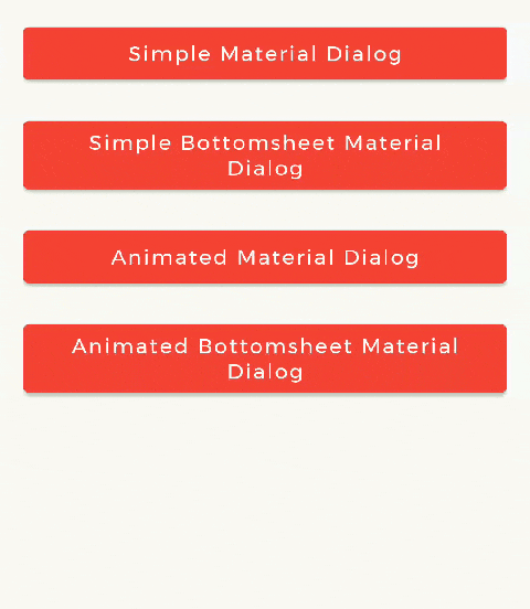 **Animated Material Dialogs.** Material Dialog at left and Bottom Sheet Material Dialog at right.