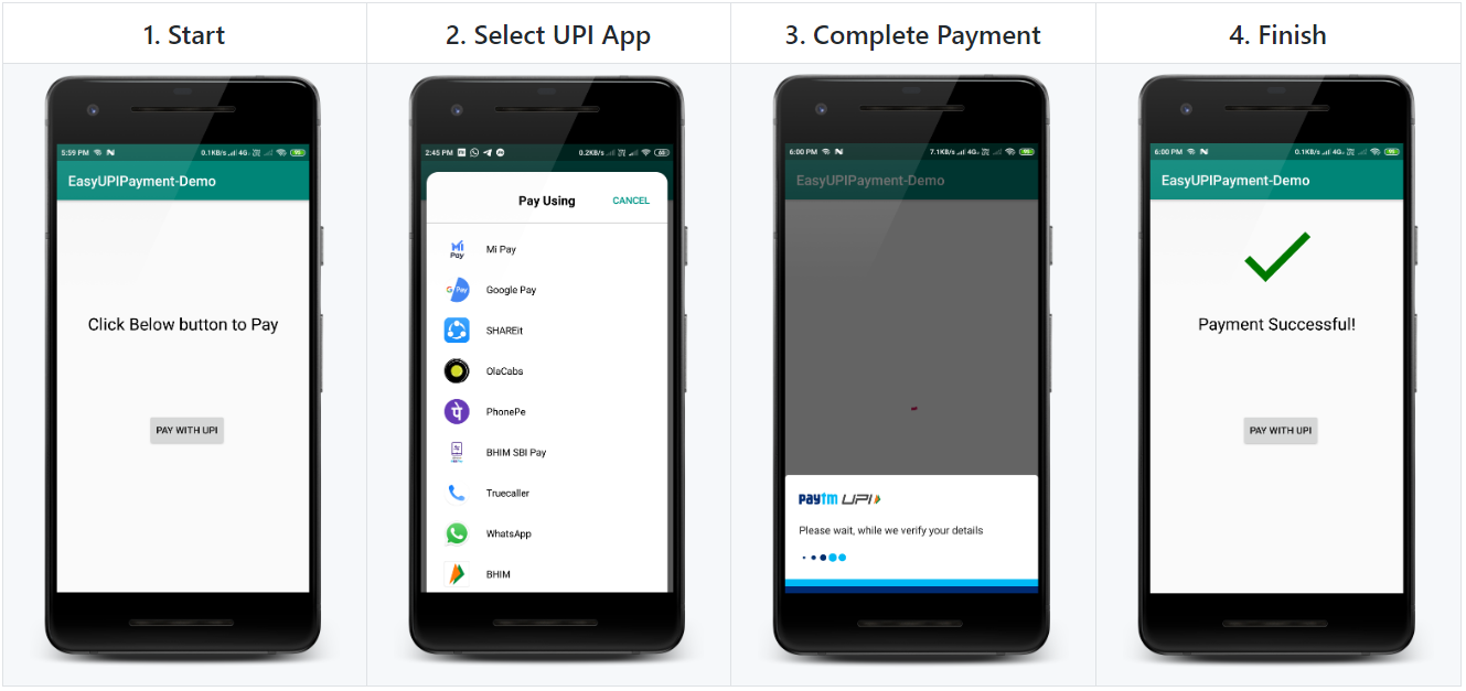 Demo of EasyUpiPayment Android Library