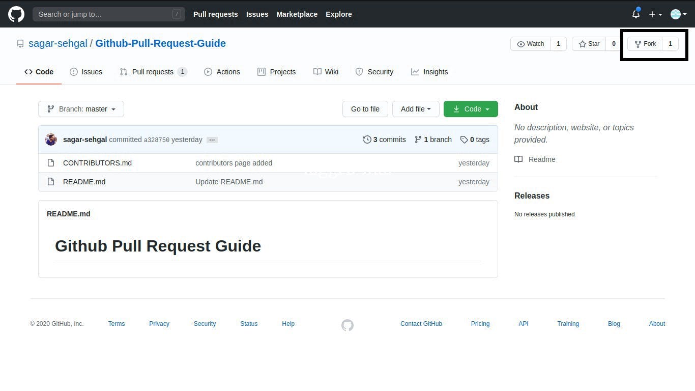 The Github Project and Fork button at the top right corner of the page.