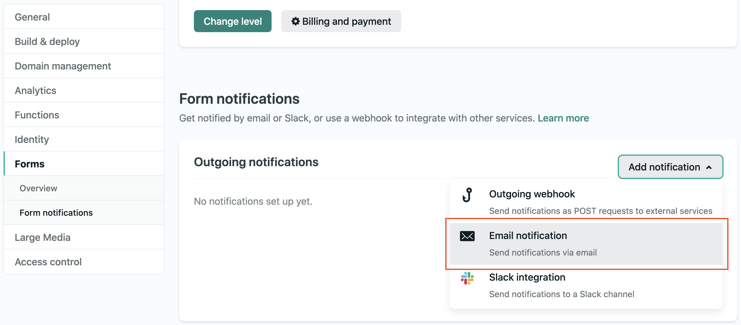 Netlify Email notifications