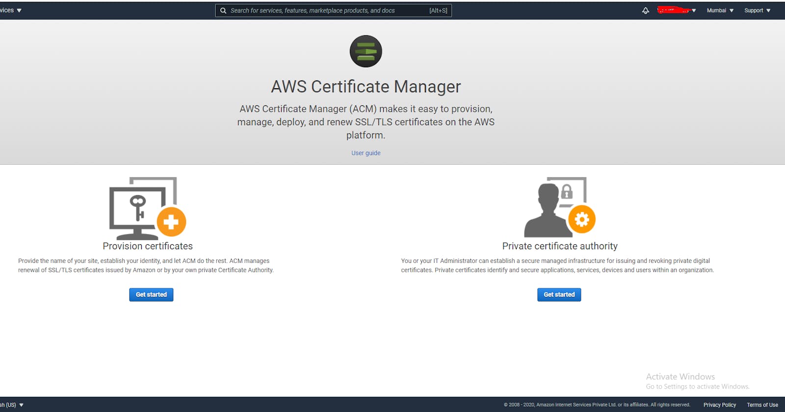 Create SSL Certificate using AWS Certificate Manager