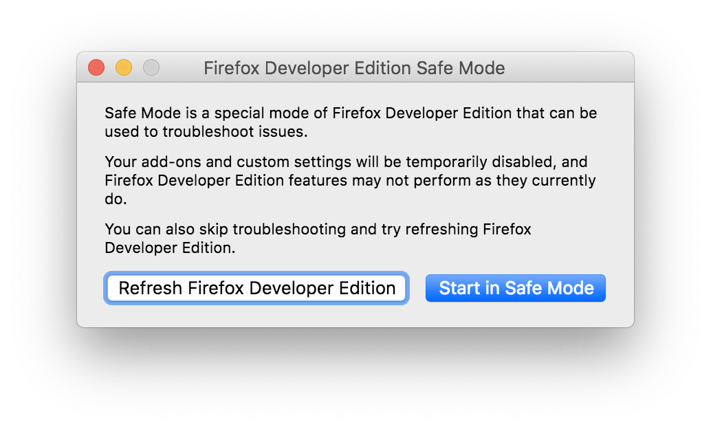 Firefox Safe Mode prompt screenshot