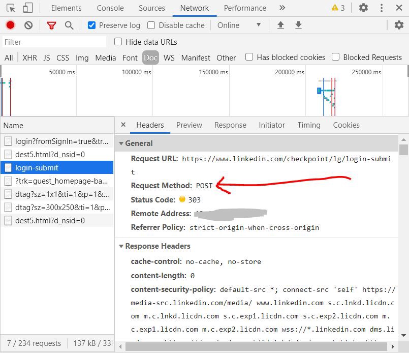 POST request on Chrome Dev Tools