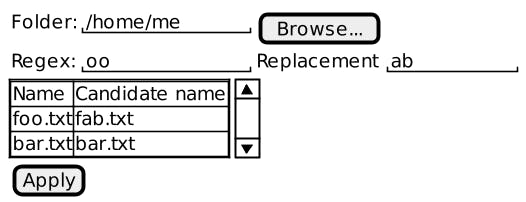 File Renamer application wireframe