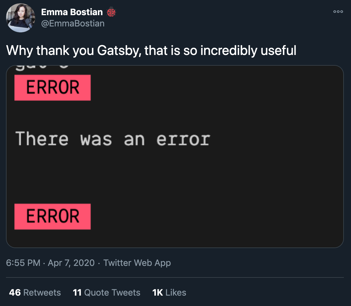 Example of unhelpful error message from Twitter screenshot