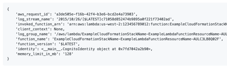 Example AWS Lambda Context Object